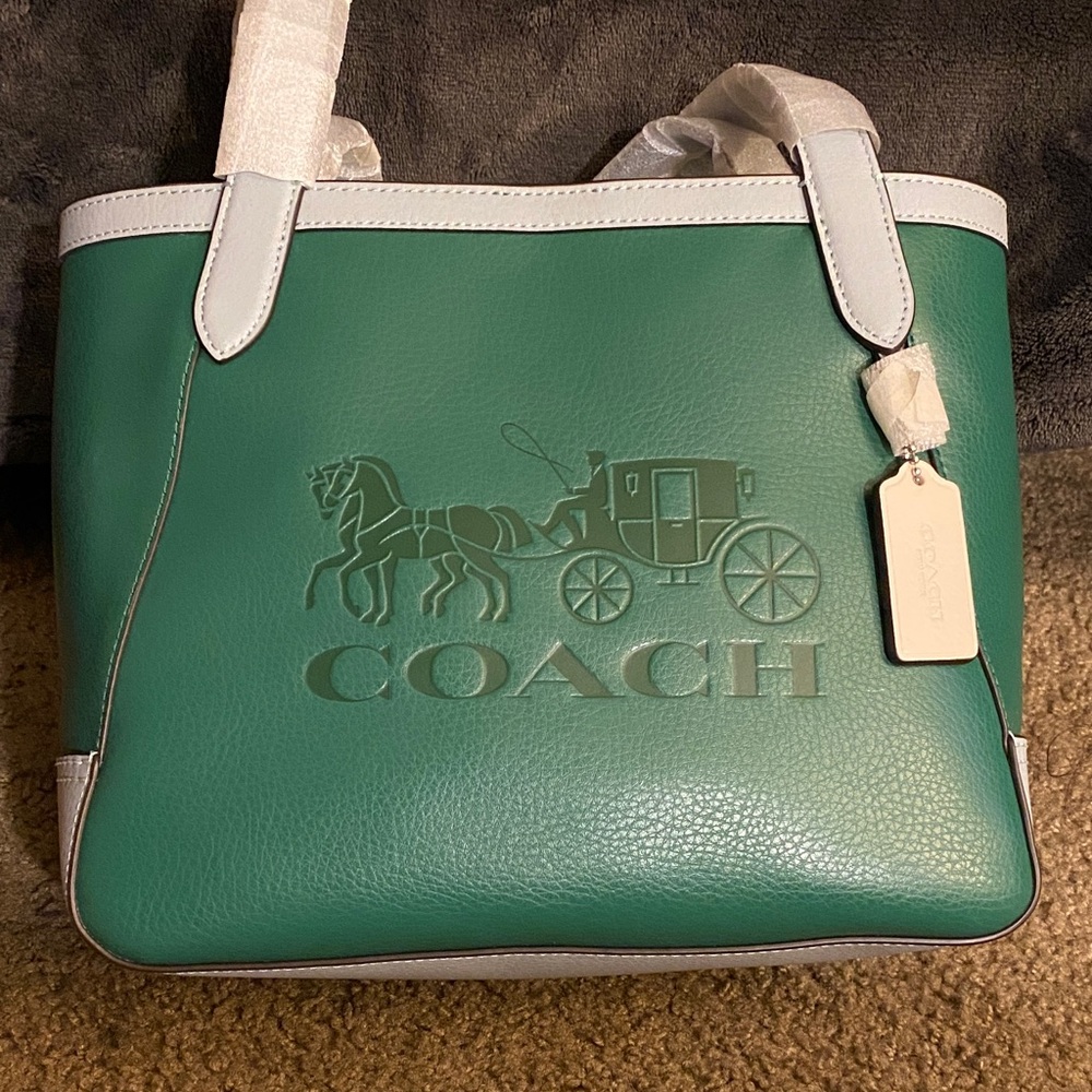 Coach Green and Gray Leather Tote